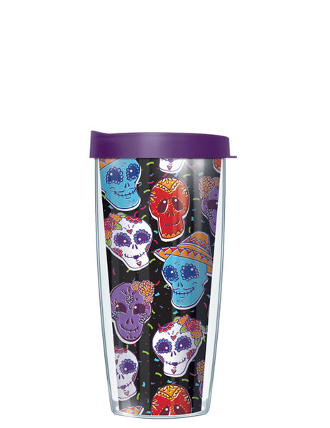 22oz Tumbler - Day of the Dead w/ Purple Lid 08-DOD