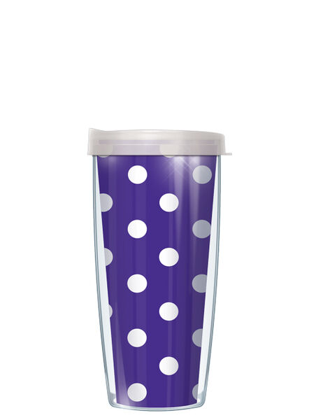 16oz Tumbler - Marilyn's Dots on Purple #050 w/ Clear Lid 02-DOT050