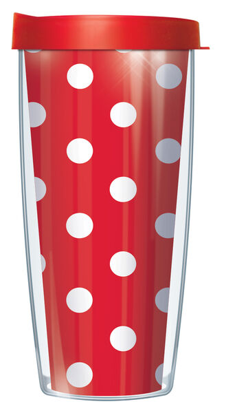 28oz Sport Tumbler - White Polka Dots on Red w/ Gray Lid ST-DOT199