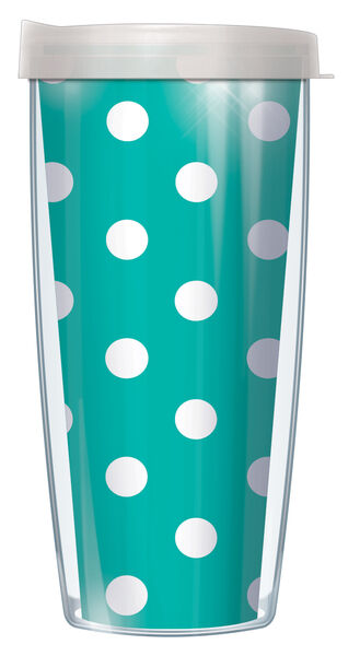 22oz Tumbler - White Polka Dots on Teal w/ Clear Lid 08-DOT3265