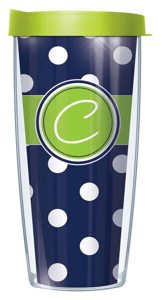 24oz Flareside Tumbler - Handwritten Letter C on Navy and White Dots w/ Black Lid 24F-DOT655375LH-C