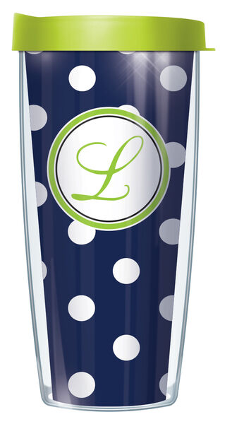 24oz Flareside Tumbler - Script Letter L on Navy and White Dots w/ Black Lid 24F-DOT655375LS-L