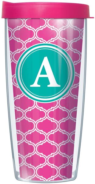 16oz Short Tumbler - Bold Letter A on Pink Duofoil without lid 01-DUO219LB-A