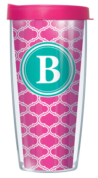 16oz Tumbler - Pink Duofoil Letter "B" Initial w/ Pink Lid 02-DUO219LB-B