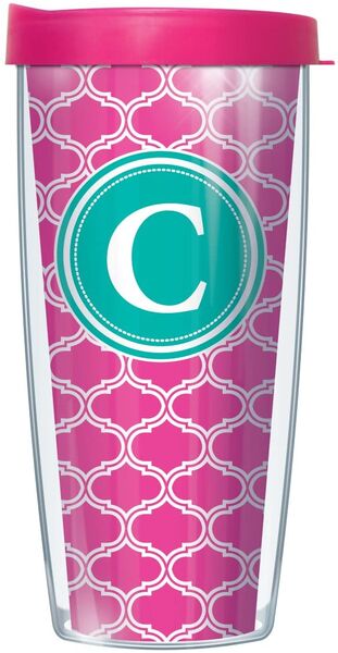 22oz Tumbler - Pink Duofoil Letter "C" Initial w/ Pink Lid 08-DUO219LB-C