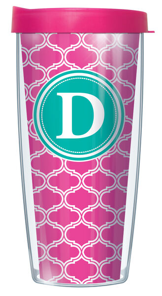 28oz Sport Tumbler - Bold Letter D on Pink Duofoil w/ Gray Lid ST-DUO219LB-D