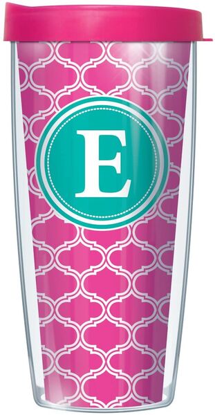 24oz Flareside Tumbler - Pink Duofoil Letter "E" Initial w/ Black Lid 24F-DUO219LB-E