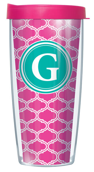 16oz Tumbler - Bold Letter G on Pink Duofoil w/ Pink Lid 02-DUO219LB-G