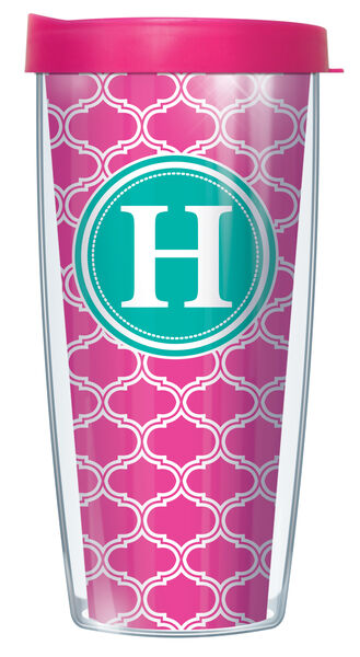 16oz Short Tumbler - Pink Duofoil Letter "H" Initial without lid 01-DUO219LB-H