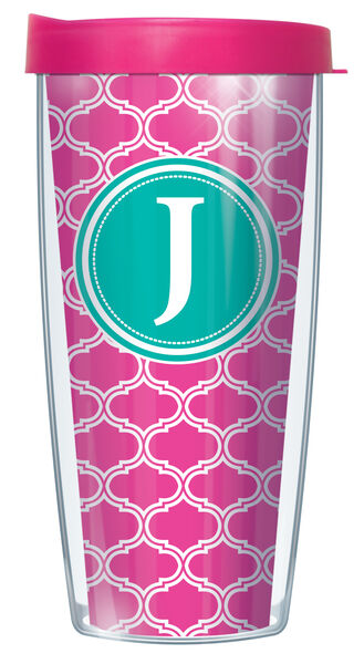 16oz Short Tumbler - Pink Duofoil Letter "J" Initial without lid 01-DUO219LB-J