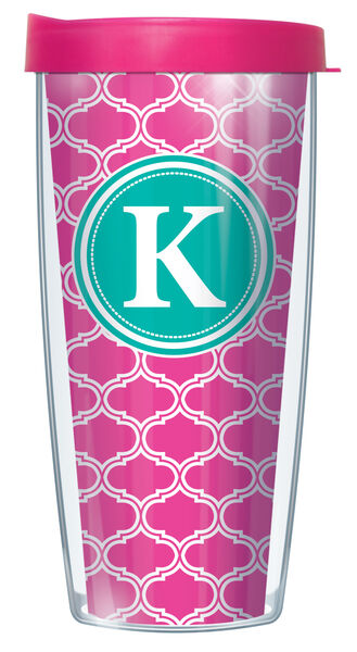 28oz Sport Tumbler - Pink Duofoil Letter "K" Initial w/ Gray Lid ST-DUO219LB-K