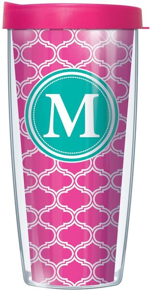 28oz Sport Tumbler - Pink Duofoil Letter "M" Initial w/ Gray Lid ST-DUO219LB-M