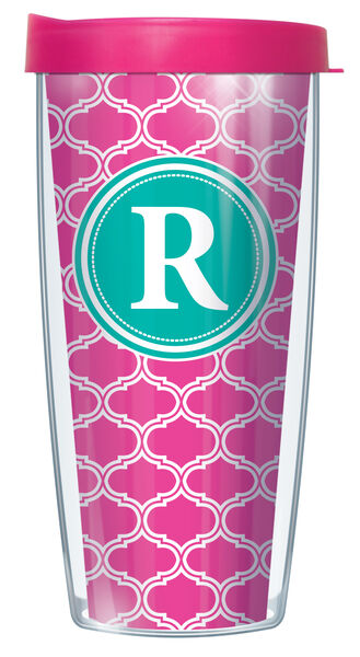 24oz Flareside Tumbler - Bold Letter R on Pink Duofoil w/ Black Lid 24F-DUO219LB-R