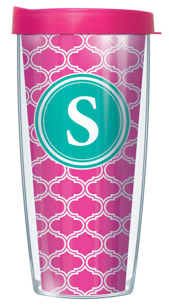 22oz Tumbler - Pink Duofoil Letter "S" Initial w/ Pink Lid 08-DUO219LB-S