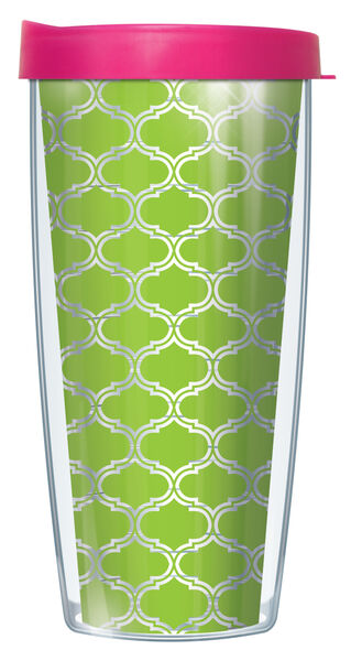 28oz Mega Tumbler - Duofoil-Lime Green 375 Clear w/ Pink Lid H2-DUO375-CL