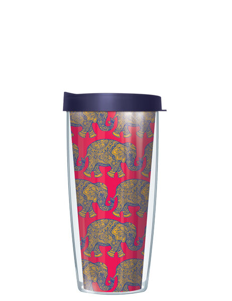 16oz Tumbler - Royal Elephants on Red w/ Navy Lid 02-ELE1