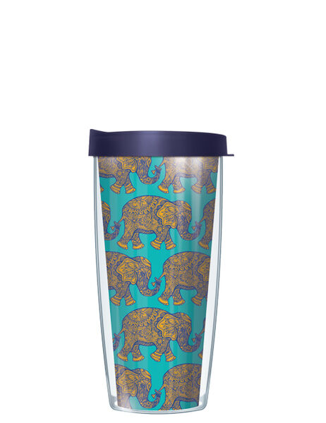 28oz Mega Tumbler - Royal Elephants on Teal w/ Navy Lid H2-ELE3