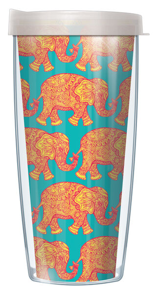 28oz Sport Tumbler - Royal Elephants on Aqua w/ Gray Lid ST-ELE5