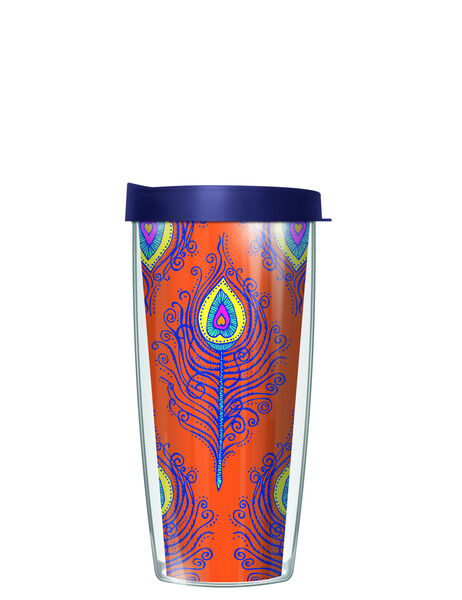 22oz Tumbler - Fancy Feathers-Orange w/ Blue Lid 08-FAF1