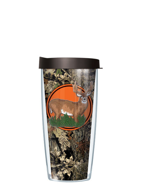 16oz Tumbler - Deer #614 on Fall Camo Wrap w/ Black Lid 02-FCAM165-614