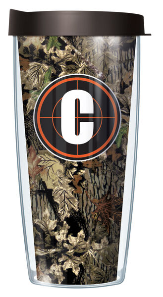 18oz Handle Mug - Target Letter C on Fall Camo w/ Black Lid 06-FCAM165LP-C