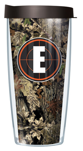 18oz Handle Mug - Target Letter E on Fall Camo w/ Black Lid 06-FCAM165LP-E