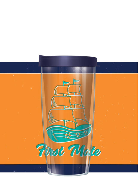 24oz Flareside Tumbler - First Mate on Orange w/ Blue Lid 24F-FIM