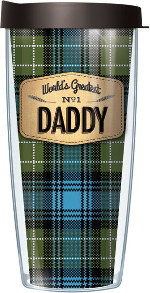 22oz Tumbler - World's Greatest Daddy on Blue Flannel w/ Black Lid 08-FLA901DAY