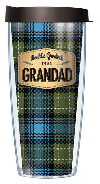 28oz Mega Tumbler - World's Greatest Grandad on Blue Flannel w/ Black Lid H2-FLA901GDA