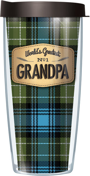 16oz Tumbler - World's Greatest Grandpa on Blue Flannel w/ Black Lid 02-FLA901GPA