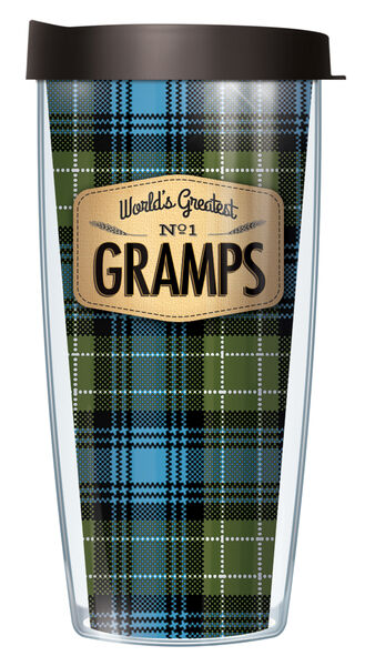 22oz Tumbler - World's Greatest Gramps on Blue Flannel w/ Black Lid 08-FLA901GPS