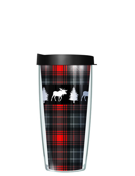 18oz Handle Mug - Moose on Red Flannel w/ Black Lid 06-FLA904MOO