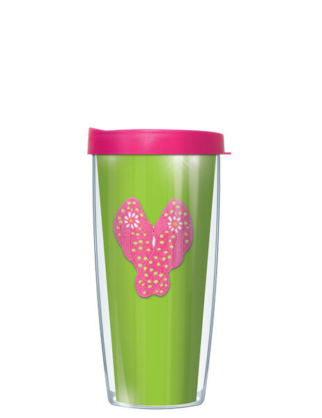 24oz Flareside Tumbler - Pink Flip Flop #308 on Green w/ Black Lid 24F-FLOP375