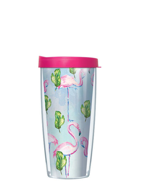 16oz Tumbler - Watercolor Flamingo w/ Pink Lid 02-FMG