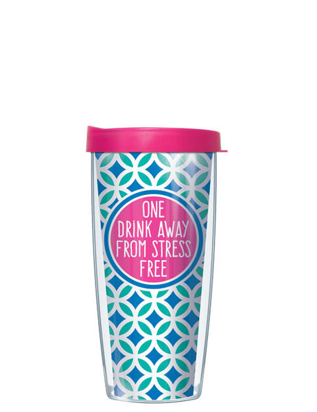 28oz Mega Tumbler - One Drink Away on Blue w/ Pink Lid H2-FRE3