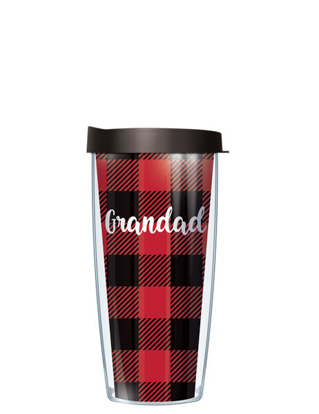 22oz Tumbler - Grandad on Red and Black Buffalo Plaid w/ Black Lid 08-GBP-GDA