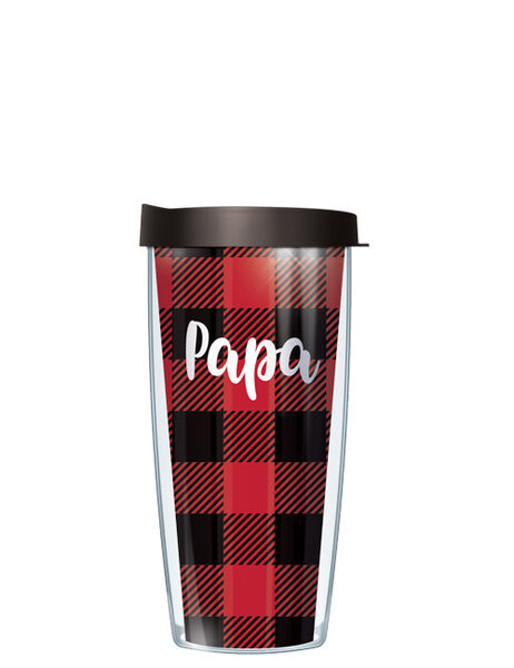 22oz Tumbler - Papa on Red and Black Buffalo Plaid w/ Black Lid 08-GBP-PAPA