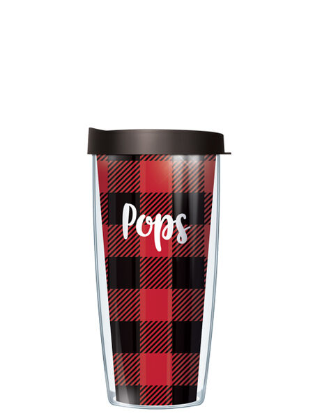 22oz Tumbler - Pops on Red and Black Buffalo Plaid w/ Black Lid 08-GBP-POPS