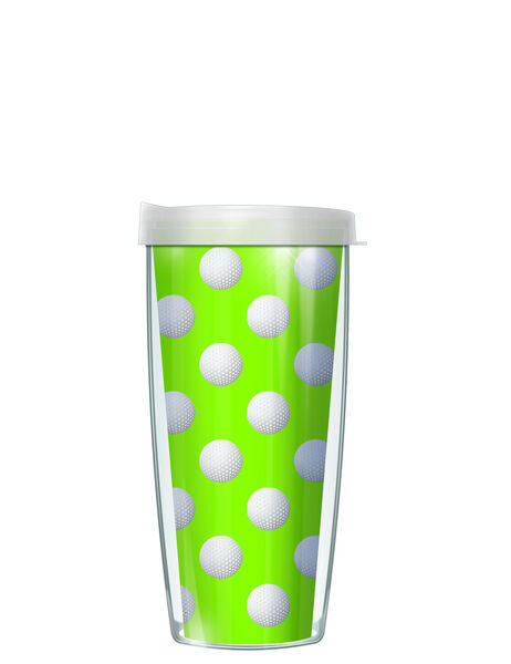 16oz Tumbler - Golf Dots on Green #375 w/ Clear Lid 02-GDT375