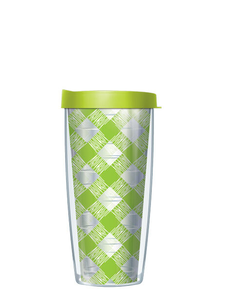 22oz Tumbler - Gingham-Lime w/ Lime Green Lid 08-GIN375