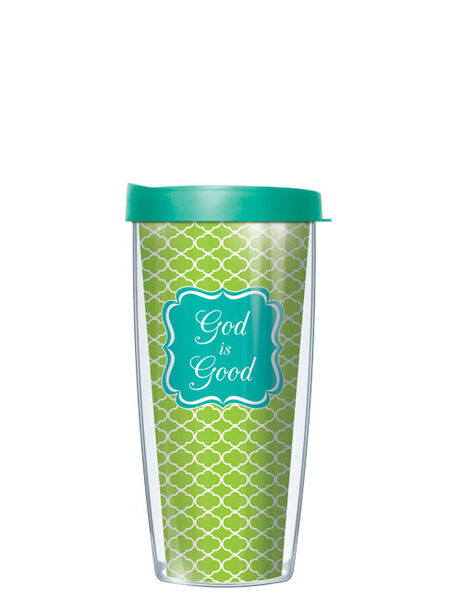 24oz Flareside Tumbler - God Is Good on Green Tiles w/ Black Lid 24F-GOD2