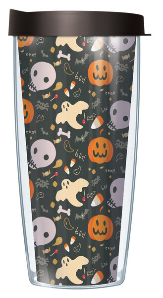 16oz Short Tumbler - Skulls & Pumpkins without lid 01-HAL1