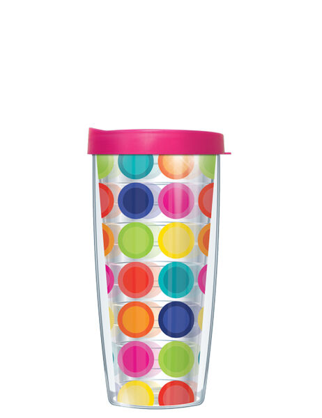 28oz Mega Tumbler - Happy Circles-Clear w/ Pink Lid H2-HAP-CL