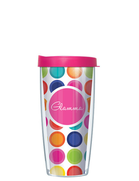 22oz Tumbler - Glamma on Happy Circles w/ Pink Lid 08-HAP000GLAM