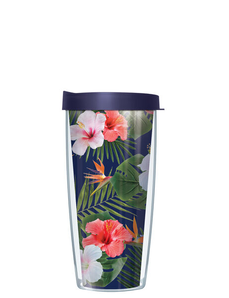 28oz Mega Tumbler - Hibiscus on Navy w/ Navy Lid H2-HIN