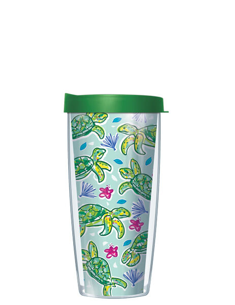 28oz Mega Tumbler - Hawaiian Swimming Turtles w/ Emerald Green Lid H2-HWT