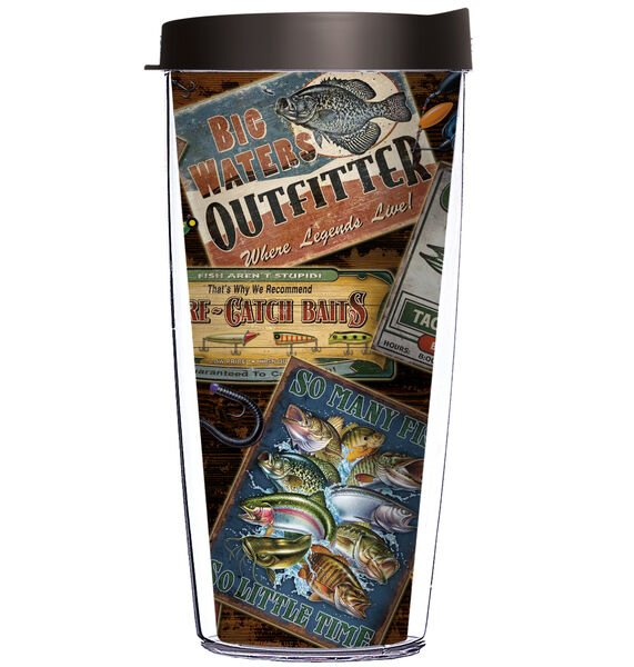 22oz Tumbler - Rustic Fish Signs Collage w/ Black Lid 08-JQ-13709