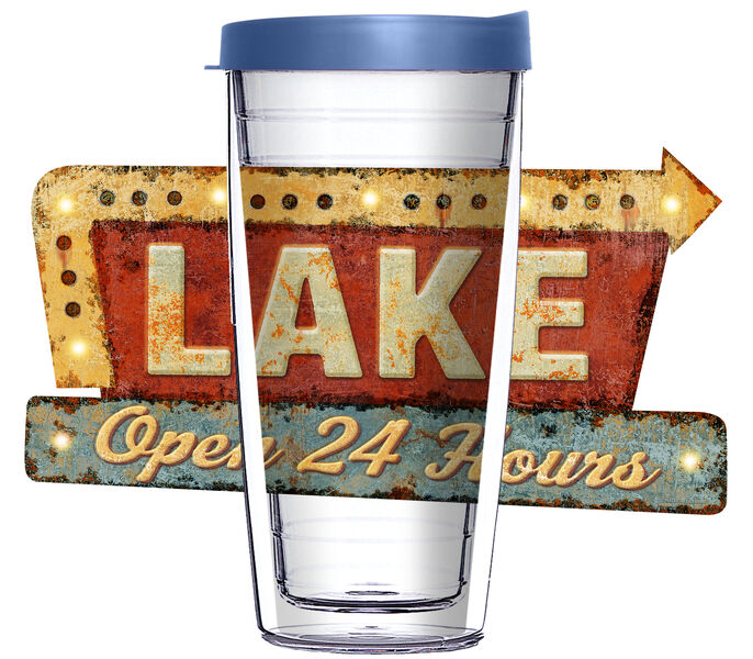 28oz Mega Tumbler - Lake Lighted Sign Open 24 Hours w/ Blue Lid H2-JQ-13876