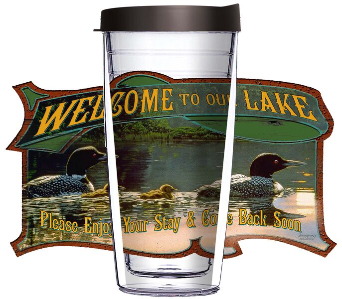 16oz Short Tumbler - Welcome Loon Sign without lid 01-JQ-14385