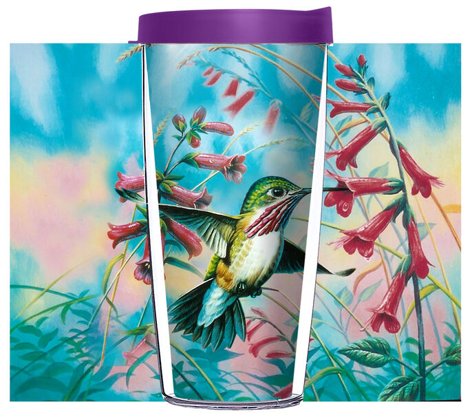 22oz Tumbler - Hummingbird in Motion #1 w/ Purple Lid 08-JQ-CF-0037